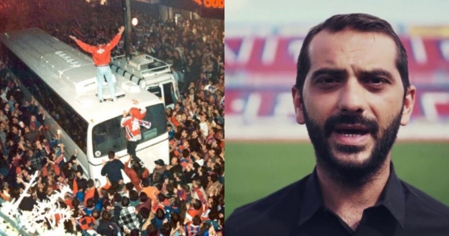 Λεωνίδας Κουτσόπουλος : Σκαρφαλωμένος σε οροφή πούλμαν, πανηγυρίζει το κύπελλο του Πανιωνίου